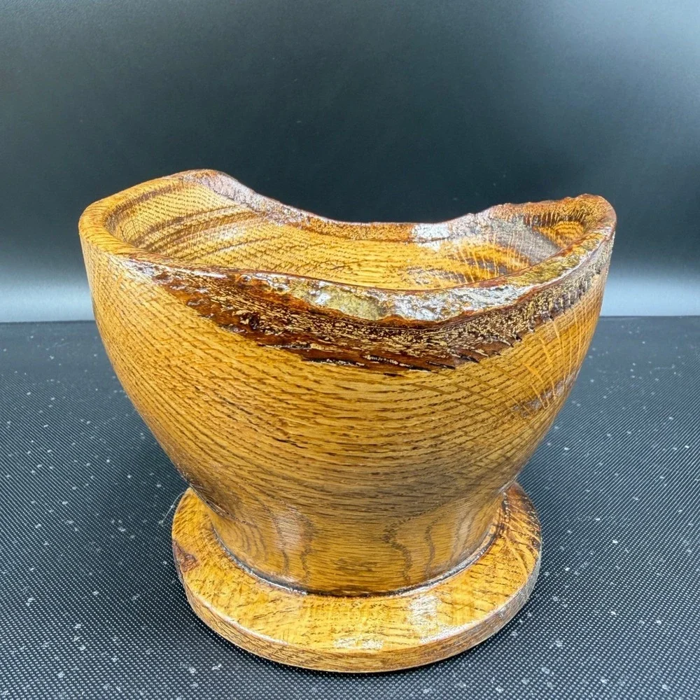 Rob Freer Hand Crafted Live Edge‎ Wood Bowl Pedestal Base Artisan Decor Signed